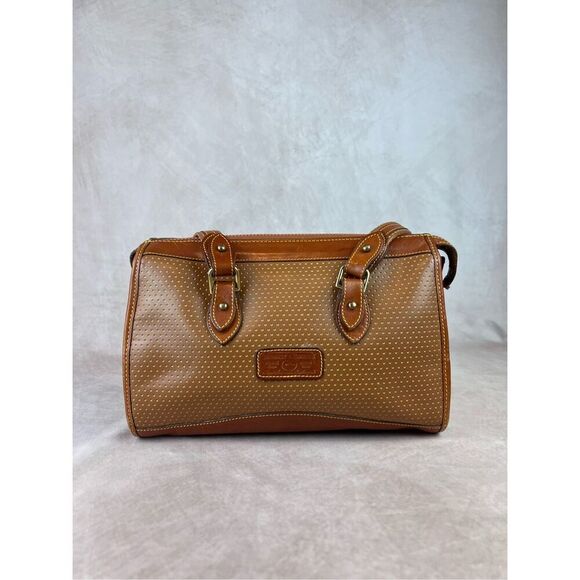 90s Dooney & Bourke Cabriolet British Brown Perforated Leather Satchel Shoulder - Picture 1 of 10